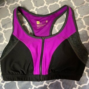Xersion purple/black front-zip sports bra